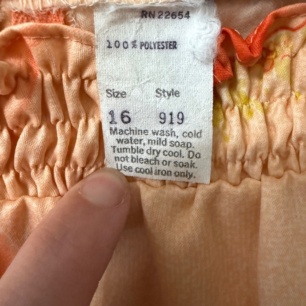 Malihini Hawaii Vintage Floral Muumuu Dress Peach Vacation Flutter Sleeve Sz 16 - Picture 4 of 12